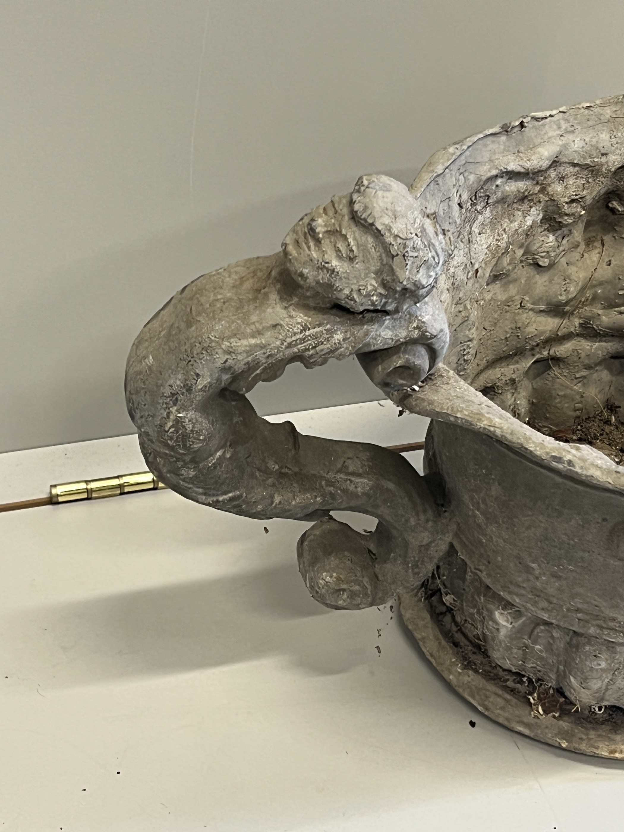 A Victorian lead twin handled urn, width 63cm, height 36cm